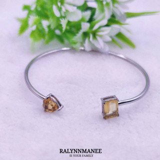 BL015 กำไลข้อมือพลอยซิทรีนแท้ ( Citrine ) ตัวเรือนเงินแท้ 925 ชุบทองคำขาว