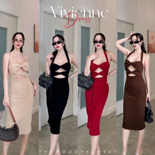 Vivienne dress เดรสผ้าร่องนำเข้านิ่มมากๆ ยืดได้เยอะ ดีเทลเว้าอก งานผูกคอ โชว์หลัง (S,M,Lใส่ได้)