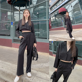 เขียว/น้ำตาล/ดำ SLYQ AUDREY CROP BLAZER &amp; PANTS SET ชุดเซ็ทเสื้อเบลเซอร์ครอปและกางเกงขายาว