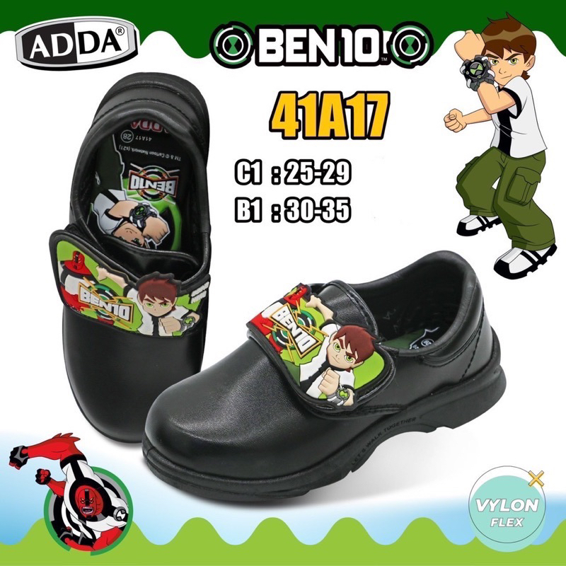 ADDA รองเท้านักเรียน เด็กผู้ชาย สีดำ ลาย Ben10 รุ่น 41A17BC (ไซส์ 25-35)