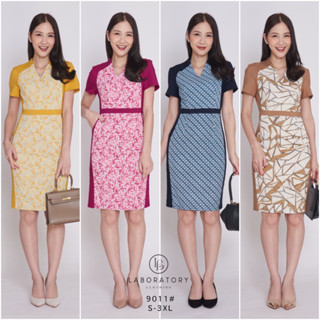 Laboratory เดรส 9011-1# เดรสทรงสอบคอวีแมทช์สี มีไซส์ S-3XL