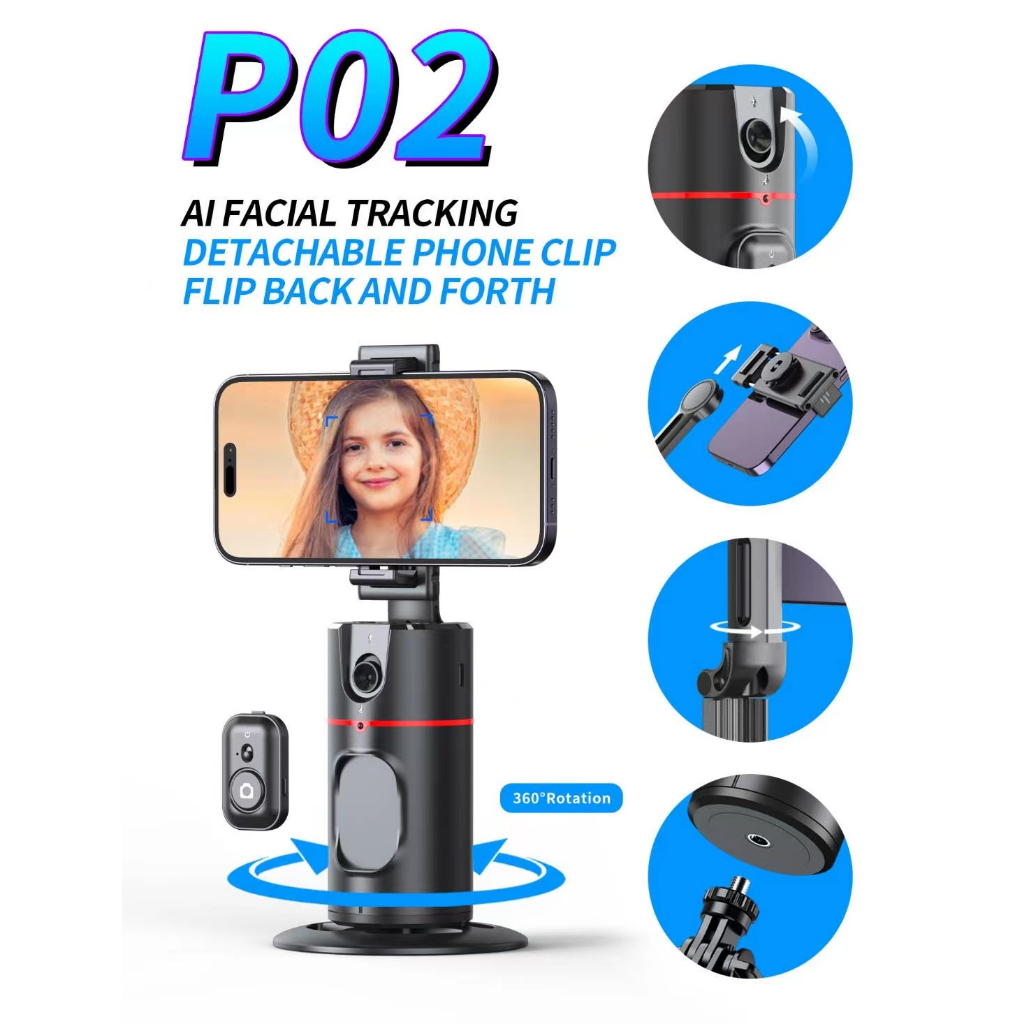 0TELESIN P02 ถ่ายภาพอัจฉริยะ Gimbal Selfie 360° Rotation Auto Face TRACKING 360°การติดตามใบหน้าอัตโน