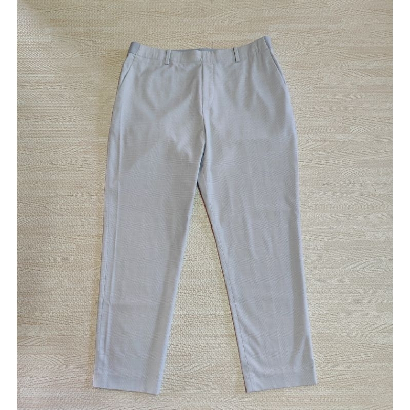 Uniqlo กางเกง Ezy Smart Ankle Pants สีฟ้าอ่อนลายตารางชิโนริ Size XL หญิง มือ2