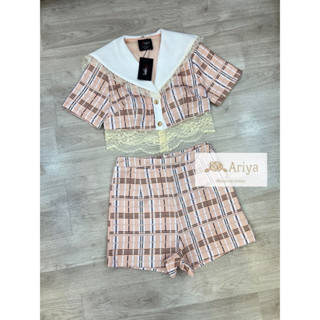 Ariya:set เสื้อ+กางเกง ผ้าลาย  เสื้อปกคอทหารเรือ(*สอบถามสต๊อกก่อนกดสั่งน๊า)