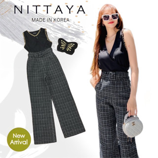 ราคาถูกที่สุด!! NITTAYA เซตเสื้อแขนกุดตรงเสื้อล้อมด้วยโซ่มาพร้อมกับกางเกงขายาว+เข็มขัด