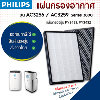 แผ่นกรองเครื่องฟอกอากาศ Philips AC3256 AC3259 Series3000 แผ่นกรองอากาศ FY3433, FY3432