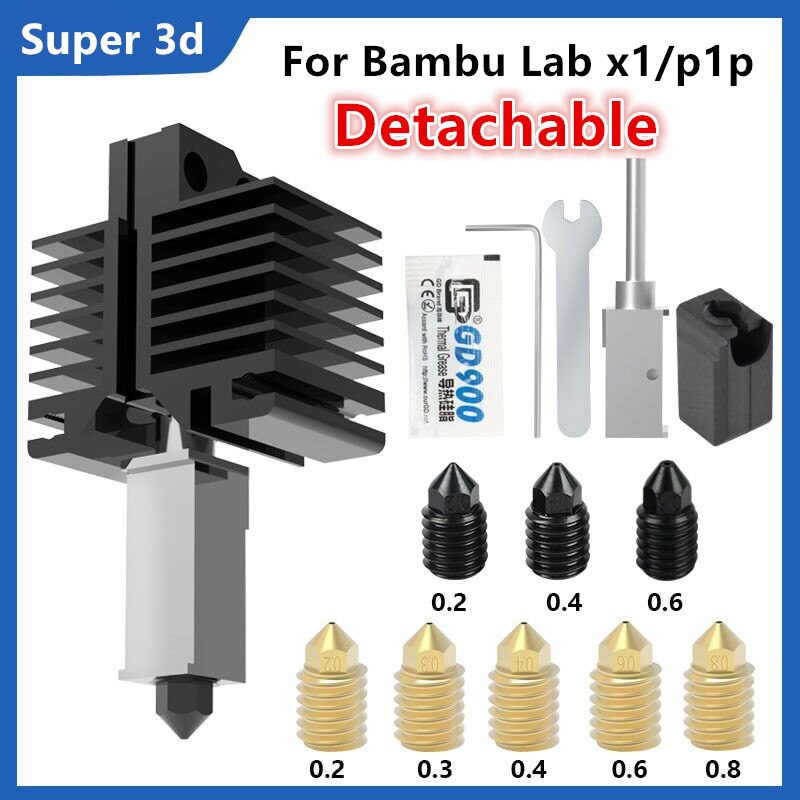 3D Printer Lab X1 Hotend High Temperature 500C Hardened Steel CHT Brass 0.4mm Nozzle For Bambu Lab X