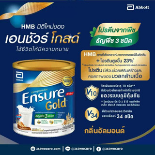 Ensure Gold Almond เอนชัวร์ โกลด์ อาหารสูตรครบถ้วน สูตรโปรตีน จากธัญพืช 3 ชนิด กลิ่นอัลมอนด์ ขนาด 850 กรัม