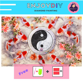 ครอสติสคริสตัล 5d diy diamond painting แบบเม็ด ลาย ปลาคาร์ปหยินหยาง ติดเต็ม เม็ดกลม EnjoyDIY พร้อมส่งจากไทย