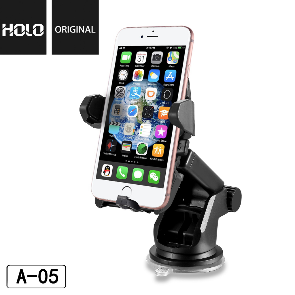 Holo Car Phone Holder A-05 ที่ยึดโทรศัพท์มือถือในรถยนต์ ที่ตั้งมือถือในรถ แท่นจับมือถือในรถ แบบติดดูดกระจก หรือ บนคอนโซล