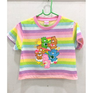 🌈❤️🧸มาใหม่ค่ะ🌈เสื้อครอป ลายริ้วแคร์แบร์ เสื้อยืดcarebears สีสวยลายชัด น่ารักค่ะ🧸❤️🌈