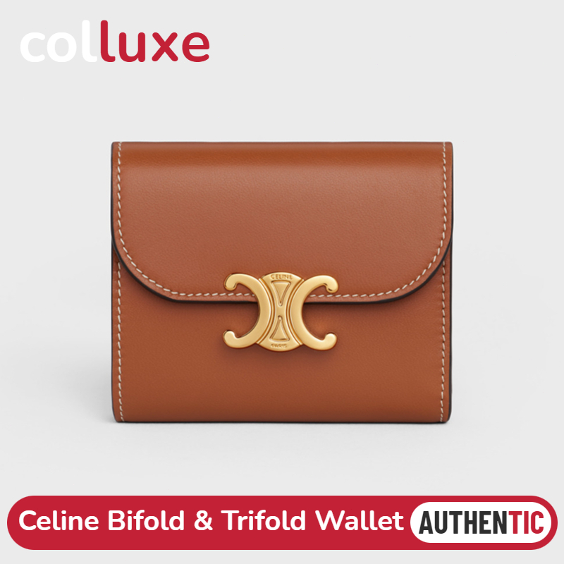 👜Celine TRIOMPHE Flap Wallet in Shiny Smooth Lambskin Women's Bifold &amp; Trifold Wallets กระเป๋าเงิน