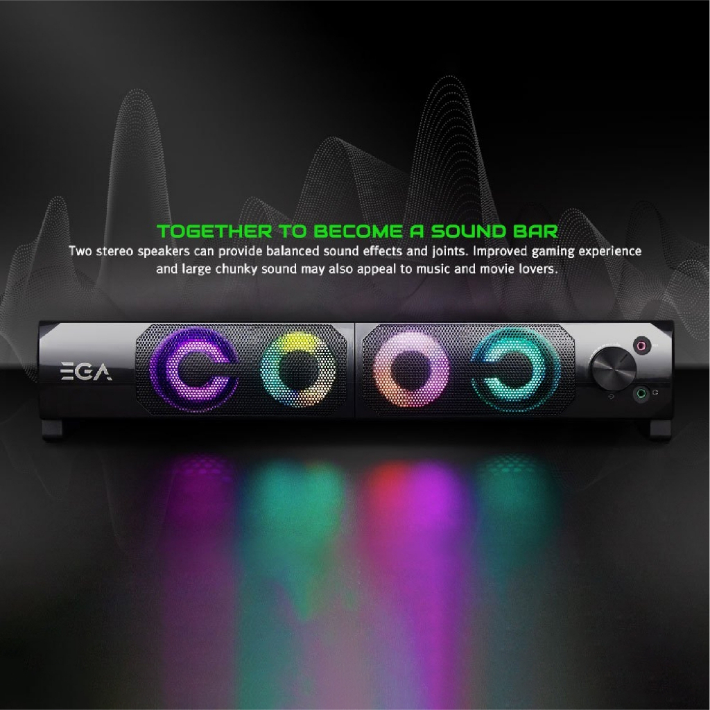 EGA TYPE S3 ลำโพงคอม SPEAKER ลำโพงมีไฟ ไฟLED ระบบเสียง Stereo Speakers ใช้งานง่าย ลำโพงเกมมิ่ง Gaming