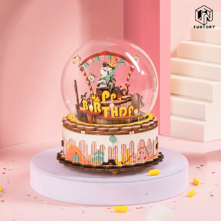 🐱พร้อมส่ง ENG.ver🎵 Funtory กล่องดนตรีไขลาน DIY The Birthday Song ประกอบเอง ตัวต่อไม้ ของเล่นไม้ หมุนได้ Robotime AM42