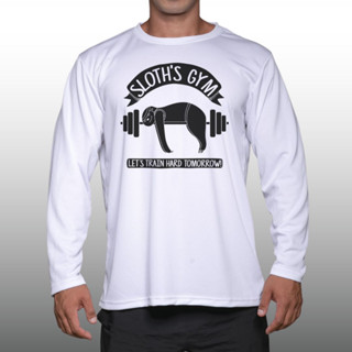 SLOTHS GYM เสื้อแขนยาวนักกล้าม  Men’s Bodybuilding Long Sleeve Athletic Gym Shirt