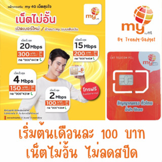 ซิม My by Cat แบบเติมเงิน 3G/4G เน็ต 20 mbps เน็ตไม่อั้น  เดือนละ 300 บาท