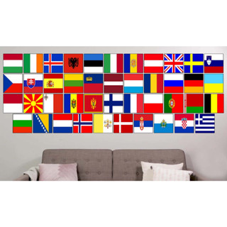 ป้ายรูป Pop Art ติดผนังตกแต่ง “Europe Flags ธงชาติยุโรป"