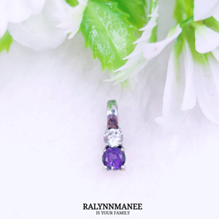 O6439 จี้พลอยอเมทิสต์แท้ ( Amethyst ) ตัวเรือนเงินแท้ 925 ชุบทองคำขาว