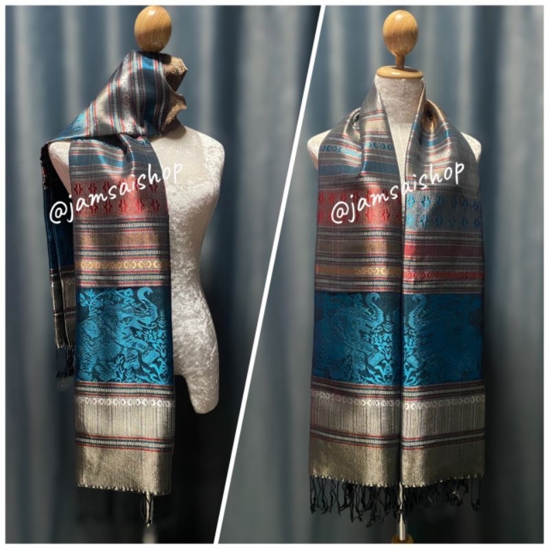 ผ้าคลุมไหล่ ผ้าพันคอผ้าไหมเทียมลายช้างมีหลายสี - รูปที่ 5