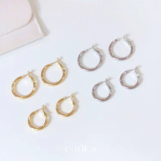 earika.earrings - venti basic hoop ต่างหูห่วงหนาก้านเงินแท้ชุบทองคำขาว (มีให้เลือก 2 สี 2 ขนาด) เหมาะสำหรับคนแพ้ง่าย