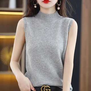 เสื้อผ้าแฟชั่นผู้หญิง เสื้อแขนกุดไหมพรมสีพื้น ผ้านิ่มใส่สบาย