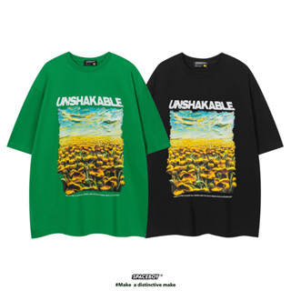 spaceboy เสื้อยืดโอเวอร์ไซส์แขนสั้น Unisex ลาย “ Unshakable flower ”  [S780]