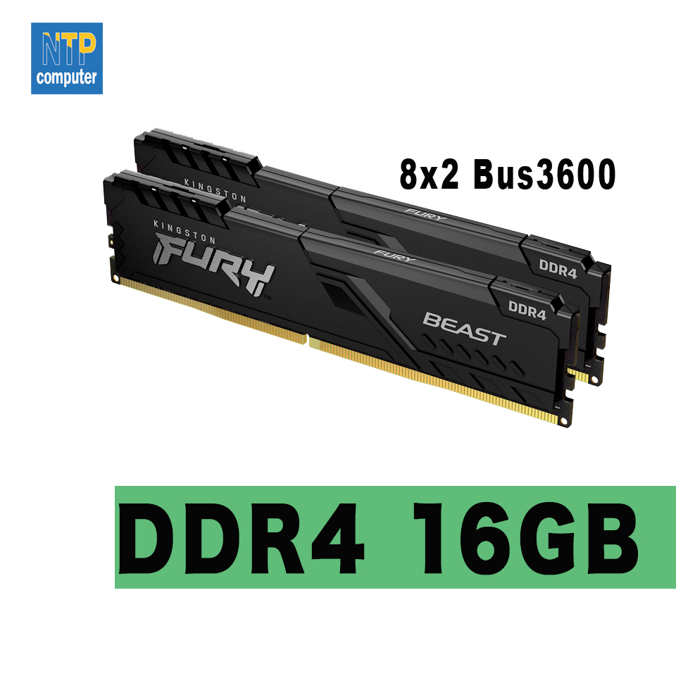 แรม 16GB (8GBx2) DDR4 3600MHz Ram KINGSTON FURY BEAST (BLACK)