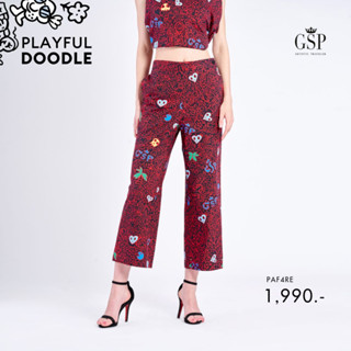 GSP Pants กางเกงขายาวผ้าคอตตอน ขอบเอวยางยืด พิมพ์ลาย Playful doodle (PAF4RE)