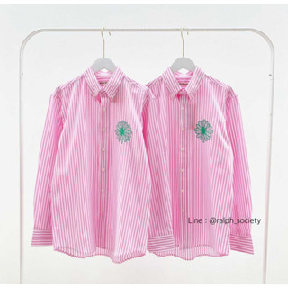 พร้อมส่ง !!  COTTON SHIRT CANDY STRIPE PINK GREEN