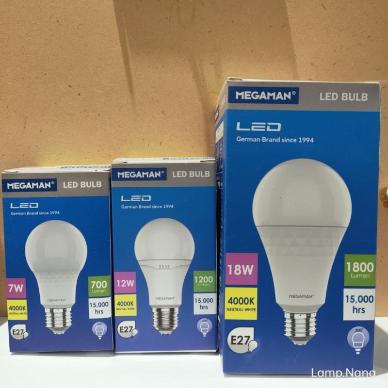 LED Bulb 7w, 12w, 18w แสงคูลไวท์ ขาวนวล 4000K E27 Megaman