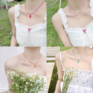 ꒰พร้อมส่ง꒱ ♡ Jelly bear necklace | สร้อยคอ y2k | จี้หมีใส เซ็ทคู่สร้อยคอลูกปัด สร้อยเชือกถัก🗝