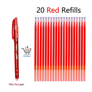 สีแดง 1+20 ปากกาลบได้ สีแดง 1 ชุด ปากกาลบได้ 1 ด้าม + ไส้ปากกาลบได้ 20 ชิ้น ปากกาลบได้ ลูกลื่นแบบหัวกระสุน ขนาด 0.38 mm.
