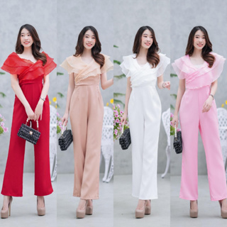 hbstation.shop เสื้อผ้าแฟชั่น Jumpsuit สีครีม ชมพู แดง ขาว พร้อมส่ง