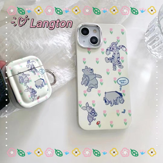 🌈Langton🌸ป้องกันการหล่น ขอบเต็ม iphone 11 14 pro max วินนี่เดอะพูห์ การ์ตูน ดอกทิวลิป ดอกไม้ น่ารักcase for iPhone 12 13