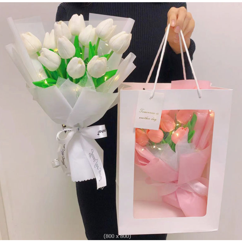 GIDA✏️พร้อมส่ง ถุงกระดาษ สีใสด้านหน้า กระเป๋าใส่ของ หูหิ้วกระดาษช่องหน้าต่าง กระดาษของขวัญ