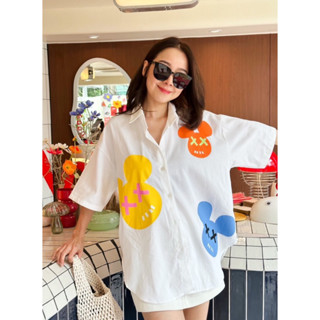 เสื้อcotton shirt สกรีนลาย Micke yy ส้มฟ้าเหลือง 🧡💙🌟