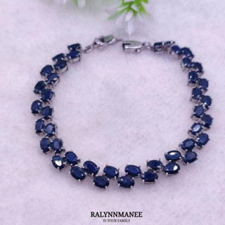 BL018 สร้อยข้อมือพลอยไพลินแท้ ( Blue sapphire ) ตัวเรือนเงินแท้ 925 ชุบทองคำขาว ยาว 19.5 cm.