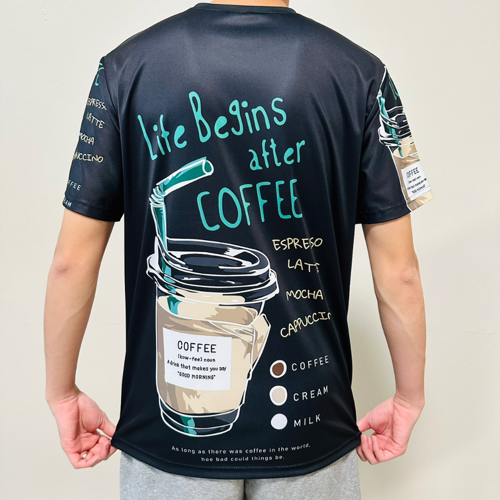 เสื้อยืดลายแก้วกาแฟ Coffee สีดำ โทนมินิมอล