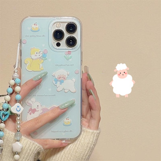 🔥จัดส่ง24ชม🔥iPhone 11 12 13 14 Pro max case for เคสไอโฟน11 บางเบาพกพาง่าย น่ารัก การ์ตูน เนื้อแกะ กระต่าย โซ่มุก Case