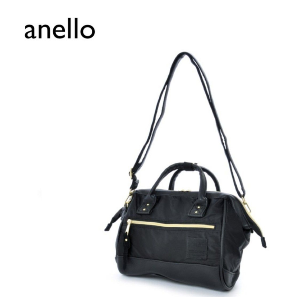 กระเป๋า Anello แท้ 💯% สะพายข้าง ปรับสายได้ ANELLO MINI BOSTON NYLON สีดำ ของแท้ มือสอง สภาพดี