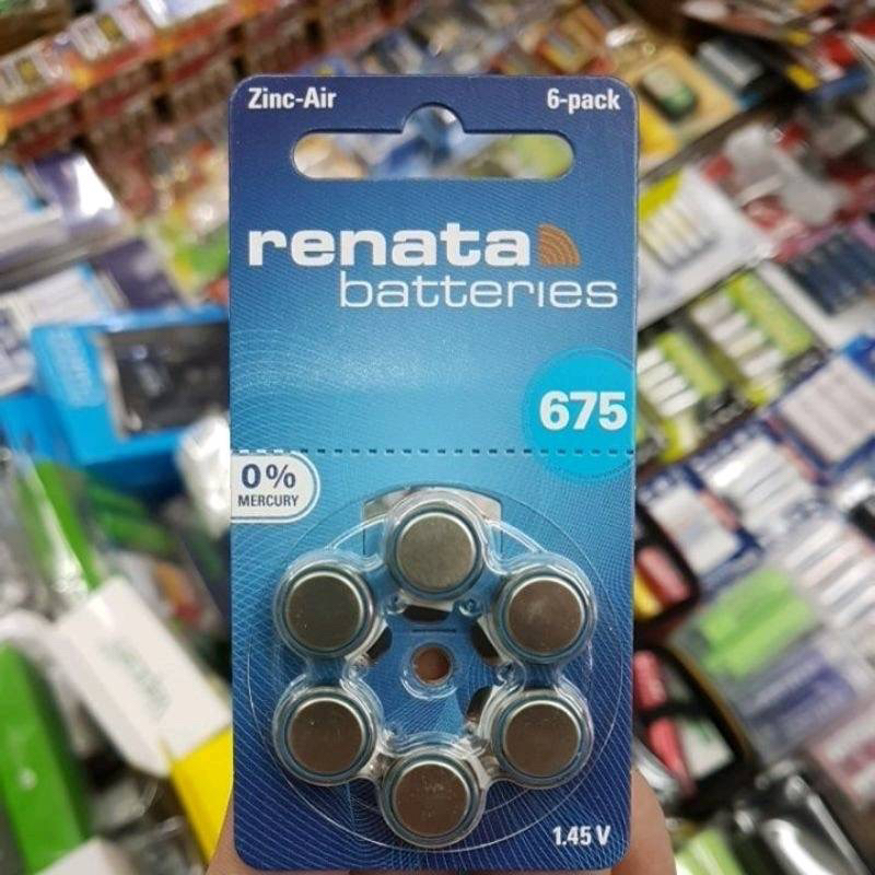 ถ่านเครื่องช่วยฟัง Renata 675, A675, PR44  แพค6ก้อน 1.45V Made in Germany ของใหม่ ของแท้