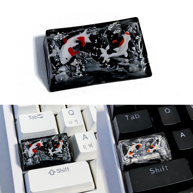 คีย์แคปปลาคราฟ ver.สีเงิน keycaps koi fish