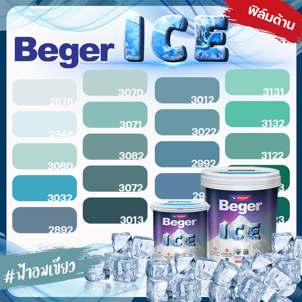 Beger สีฟ้า อมเขียว ด้าน ขนาด 3 ลิตร Beger ICE สีทาภายนอก และ สีทาภายใน  กันร้อนเยี่ยม เบเยอร์ ไอซ์ 