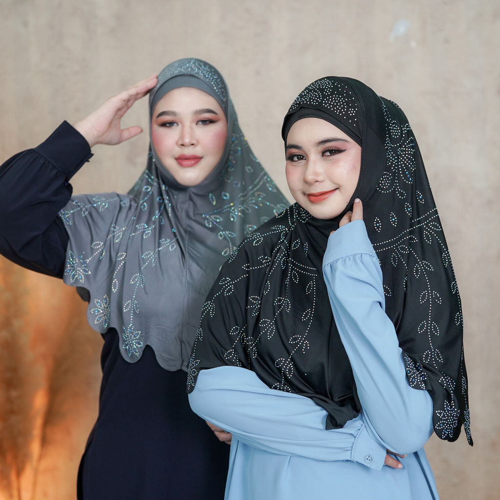 ผ้าคลุมผมอิสลาม ฮิญาบสวมสำเร็จ อินเนอร์+ผ้าคลุม ผ้านิ่มสวมใส่ง่าย แต่งเพชรรีดสวยงาม HL41วาริสมุสลิม
