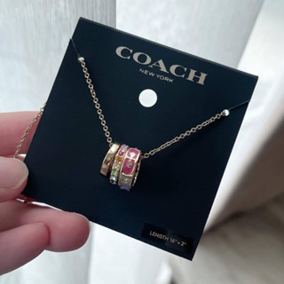 สร้อยคอ Coach Signature Enamel Rondell Necklace ปรับสายได้ คริสตัลหลากสี