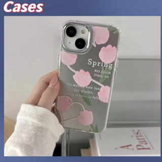 คูปองเคลม🎀เคสไอโ case for iphone 11 12 สาวทิวลิปสีชมพู Plating matte เคส 14 13 12 11 pro max เคสมือถือกันกระแทก