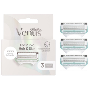 Gillette Venus Blade Refills For Pubic Hair &amp; Skin 3 Pack ชุดใบมีดโกนอุปกรณ์เสริมสำหรับด้ามมีดเฉพาะรุ่นสินค้านำเข้า