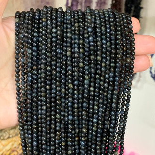 ตาเสือสีเทา พลอยตาเสือ (Gray Tigers Eye) 3 mm ทรงกลม เส้นยาว