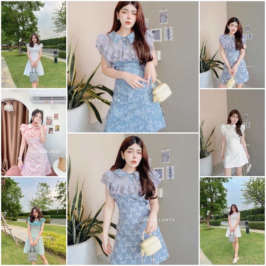 BS3571 มินิเดรสผ้าลักชู คอปก แต่งระบายสุด CUTE ดีเทลน่ารักมากๆ