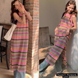 🇰🇷New🇰🇷  Korea stripe knitted dress Dressยาวลายทางสีชมพู งานสวยมาก ใส่สบายๆเลย